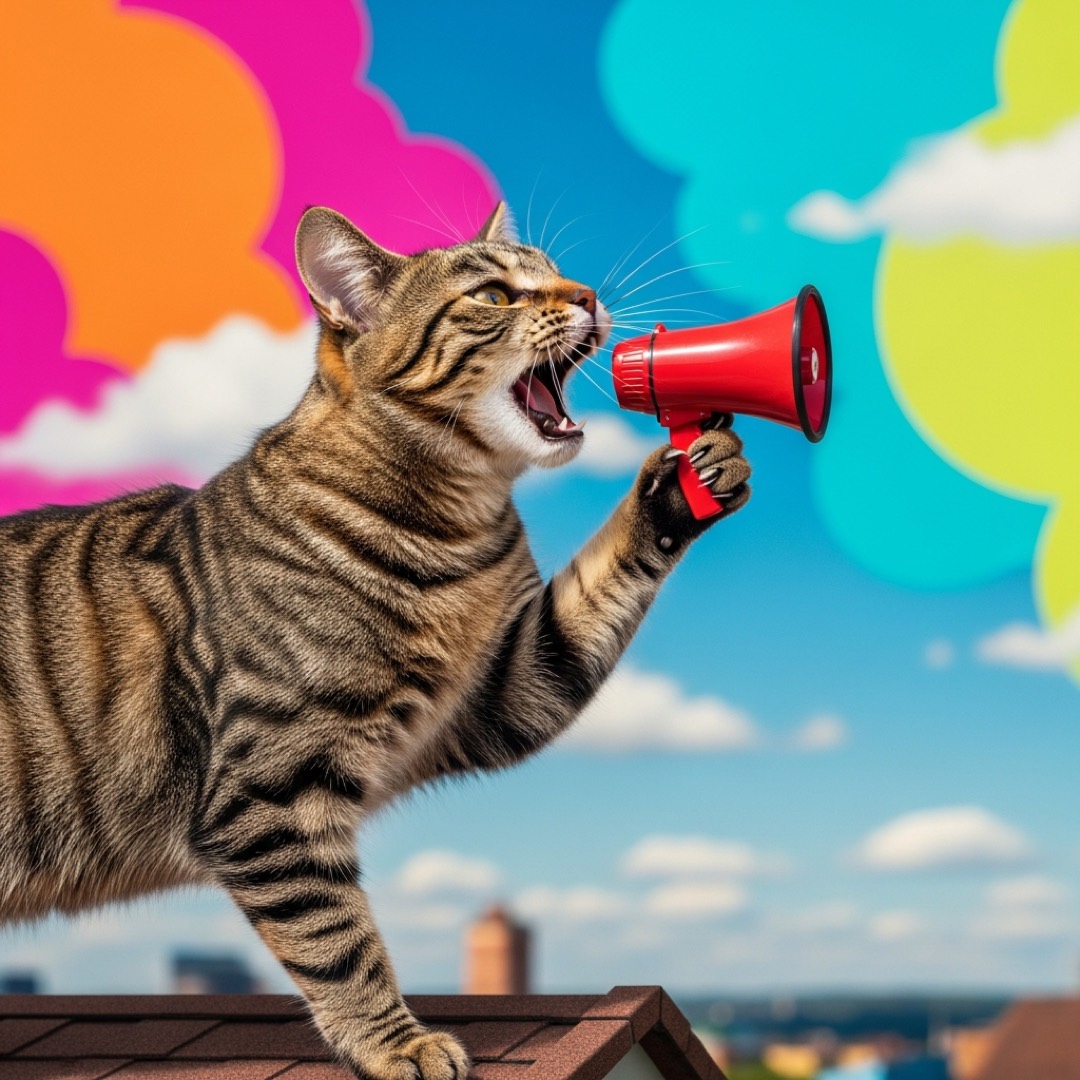 Chat annonçant une alerte au mégaphone